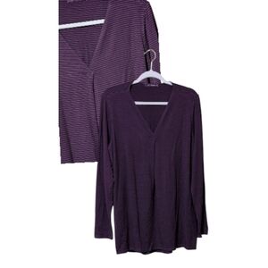 Cut Loose Tunic Top Size XL Purple Black Striped  6837794 v-neck  long sleeve